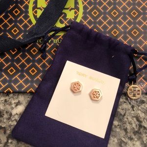 Tory Burch rose gold hexagon earrings